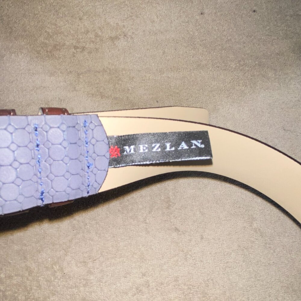 Mezlan Italy Leather Belt Brown 34 Croc Embossed Designer Dress Belt - Picture 6 of 7